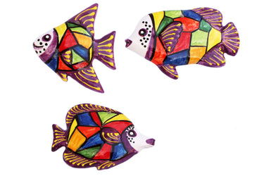 Ceramic Fish Wall Hangers - Set of 3 Shapes (Picasso) - Hand Painted From Spain